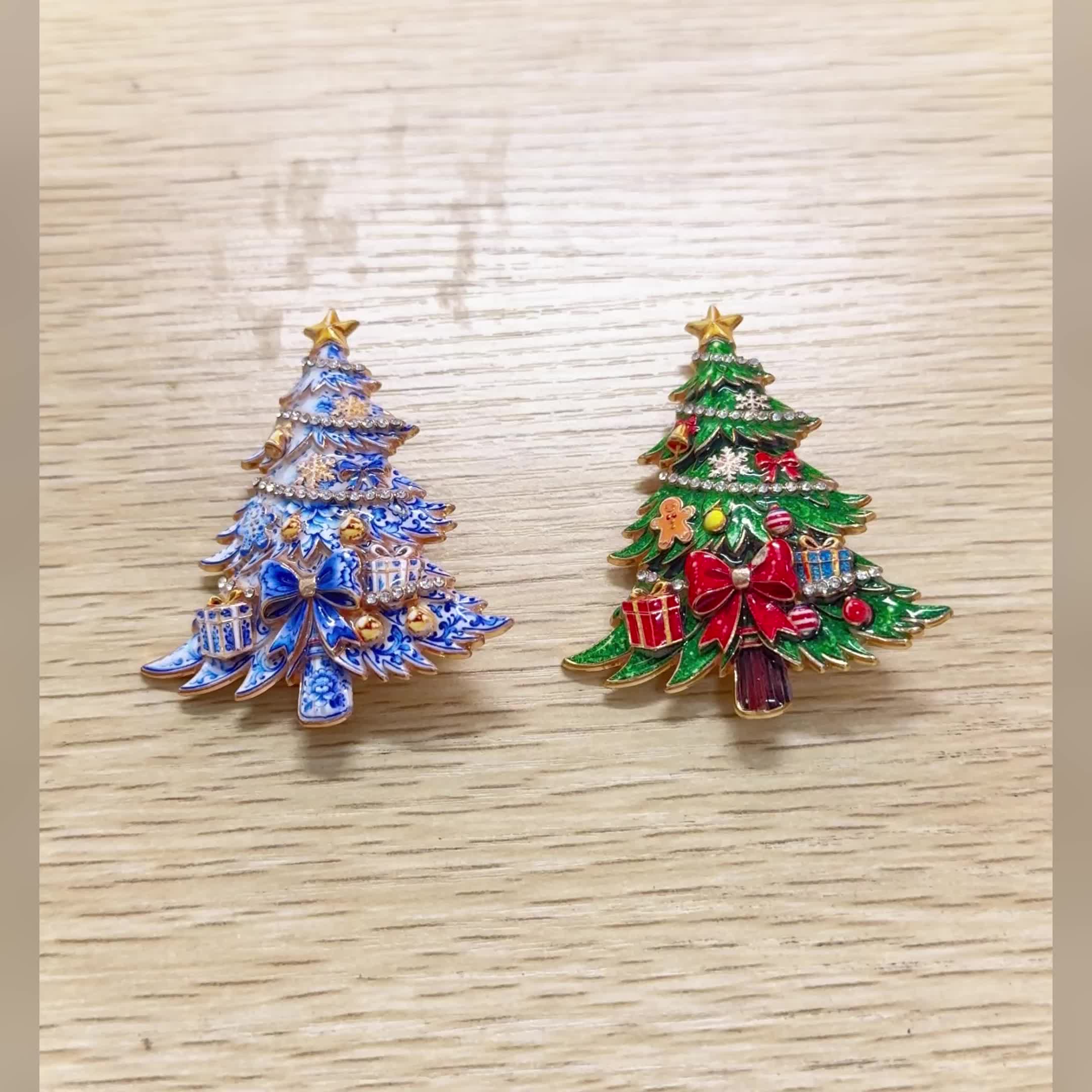 Enamel Rhinestone Christmas Tree Brooch, Vintage Gift